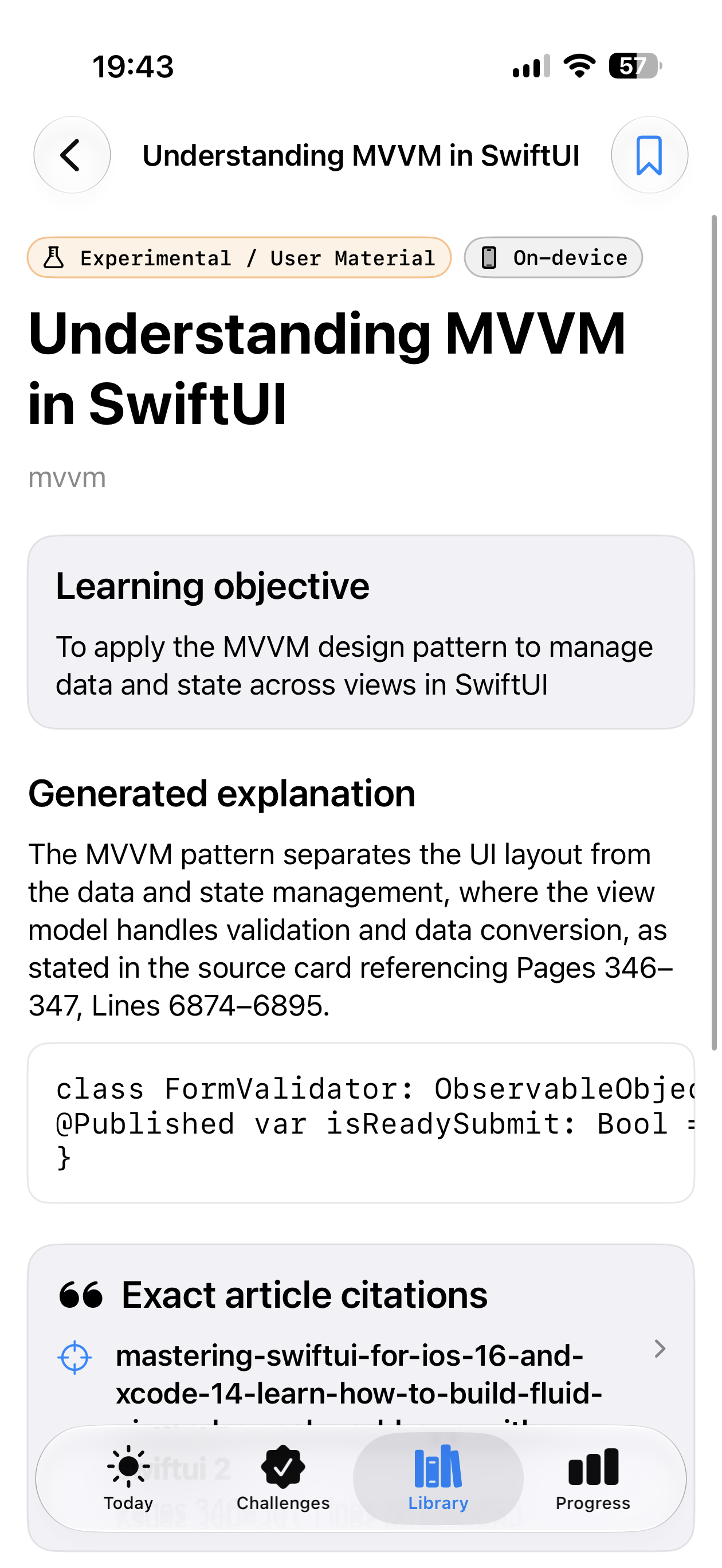 Daily Swift lesson screen